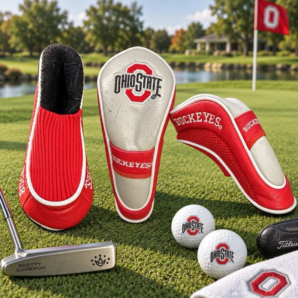 Ohio State Buckeyes Putter Headcover Golf Club Cover Red White NCAA Embroidered